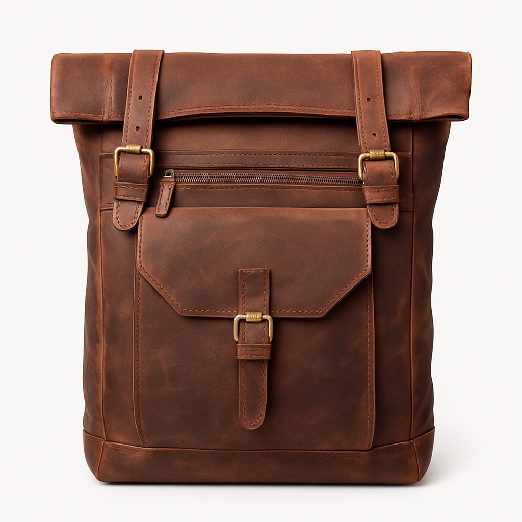 Urban Roll‑Top Leather Backpack – Vintage Full‑Grain Rucksack for Men & Women